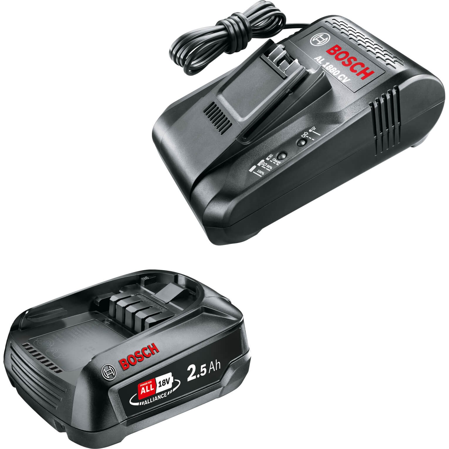 Bosch Genuine GREEN 18v Cordless Li-ion Battery 2.5ah and 8A Fast Charger
