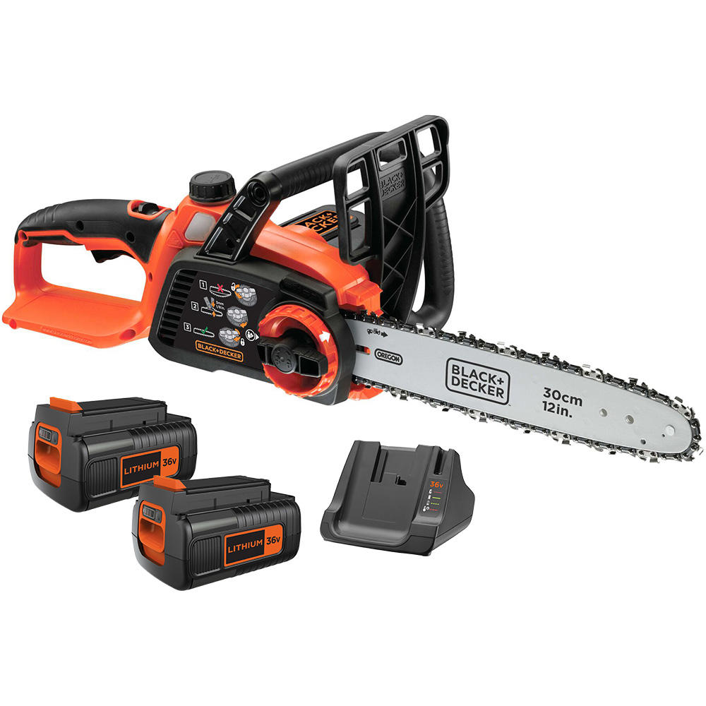 Black and Decker GKC3630L 36v Cordless Chainsaw 300mm 2 x 2ah Li-ion Battery Charger