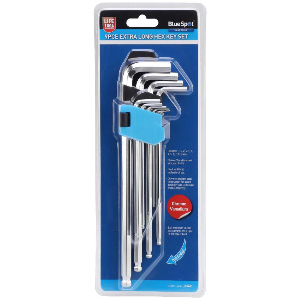 Blue Spot 9 Piece Extra Long Ball End Hex Key Set