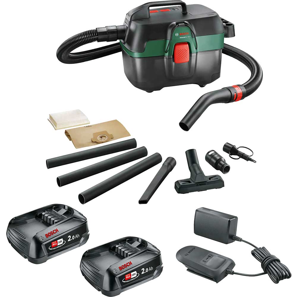 Bosch ADVANCEDVAC 18V-8 P4A 18v Cordless Portable Wet and Dry Vacuum Cleaner 8L 2 x 2ah Li-ion Battery Charger No Case
