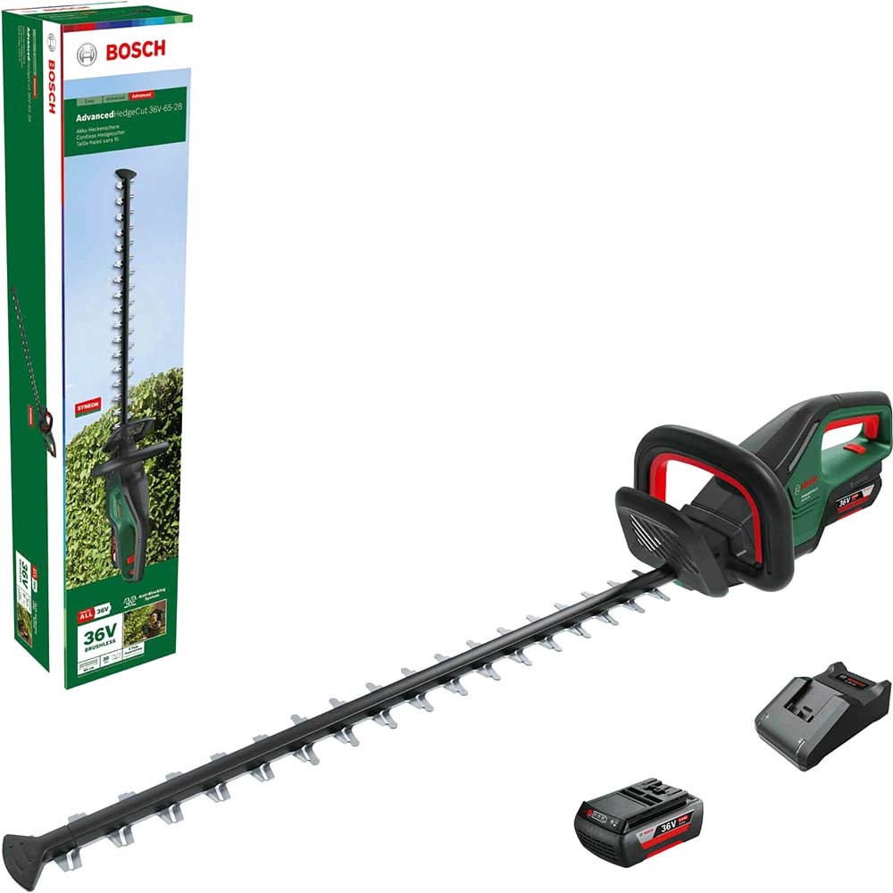 Image of Bosch ADVANCEDHEDGECUT 36V-65 36v Cordless Brushless Hedge Trimmer 650mm 2 x 2ah Li-ion Charger