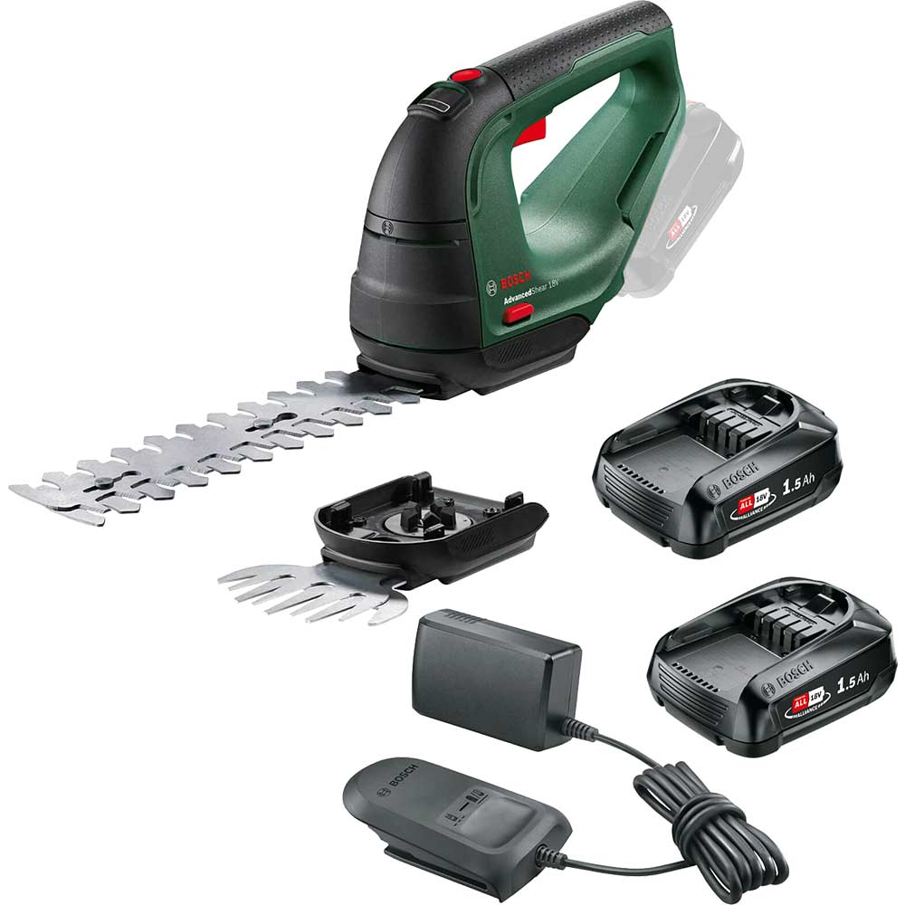 Bosch ADVANCEDSHEAR P4A 18v Cordless Grass and Shrub Shears 2 x 1.5ah Li-ion Battery Charger