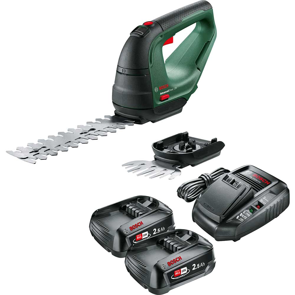 Bosch ADVANCEDSHEAR P4A 18v Cordless Grass and Shrub Shears 2 x 2ah Li-ion Battery Charger