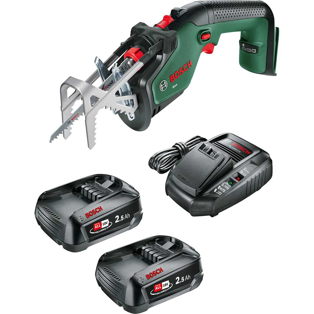 Bosch KEO 18 LI P4A 18v Cordless Reciprocating Pruning Saw 2 x 2.5ah Li-ion Battery Charger