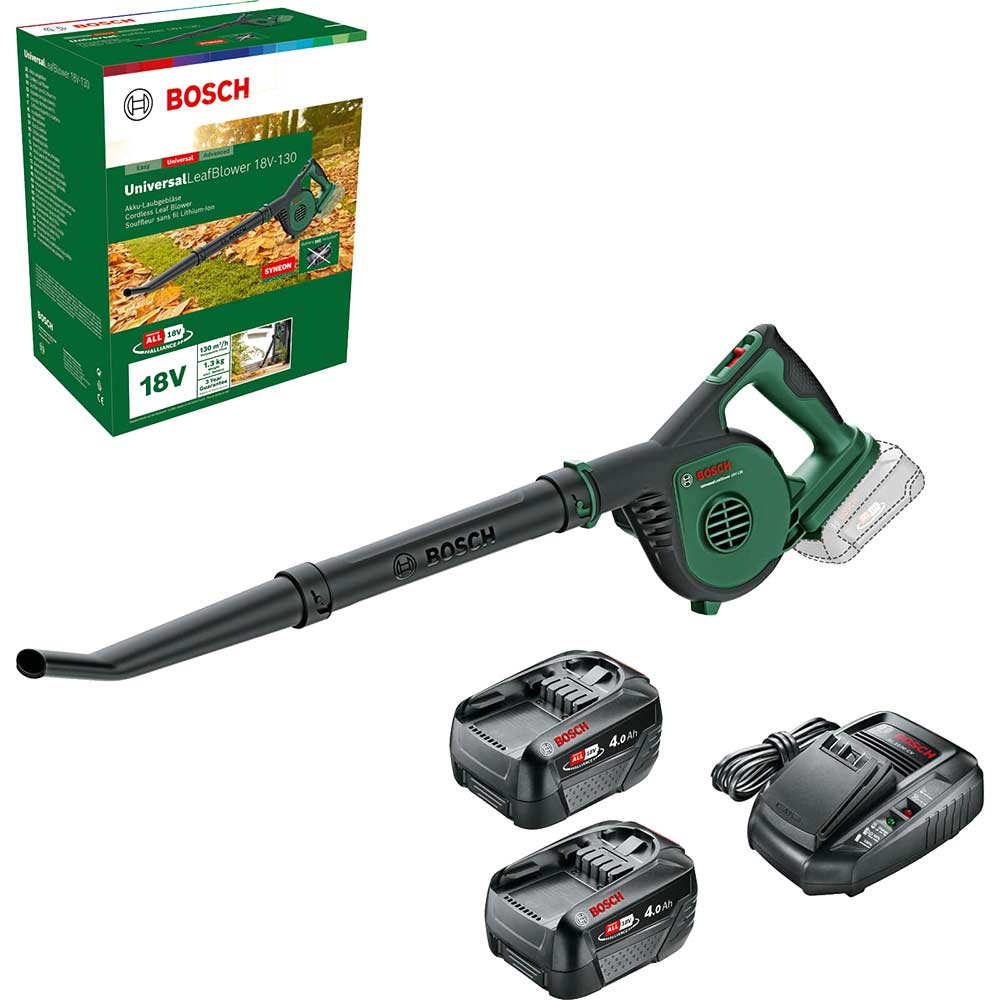 Image of Bosch UNIVERSALLEAFBLOWER 18V-130 18v Cordless Garden Leaf Blower 2 x 4ah Li-ion Charger