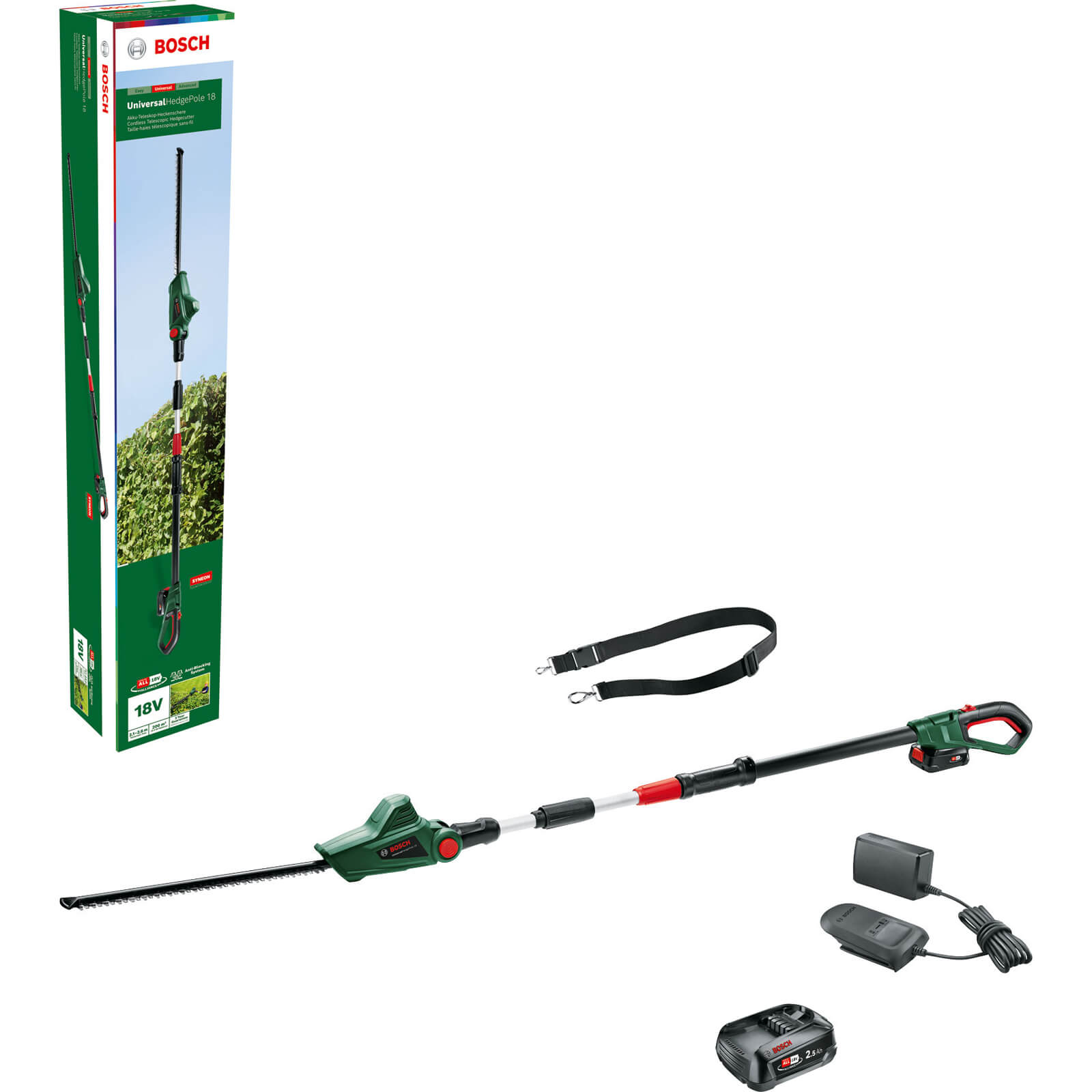 Bosch UNIVERSALHEDGEPOLE P4A 18v Cordless Telescopic Pole Hedge Trimmer 430mm 2 x 2.5ah Li-ion Charger