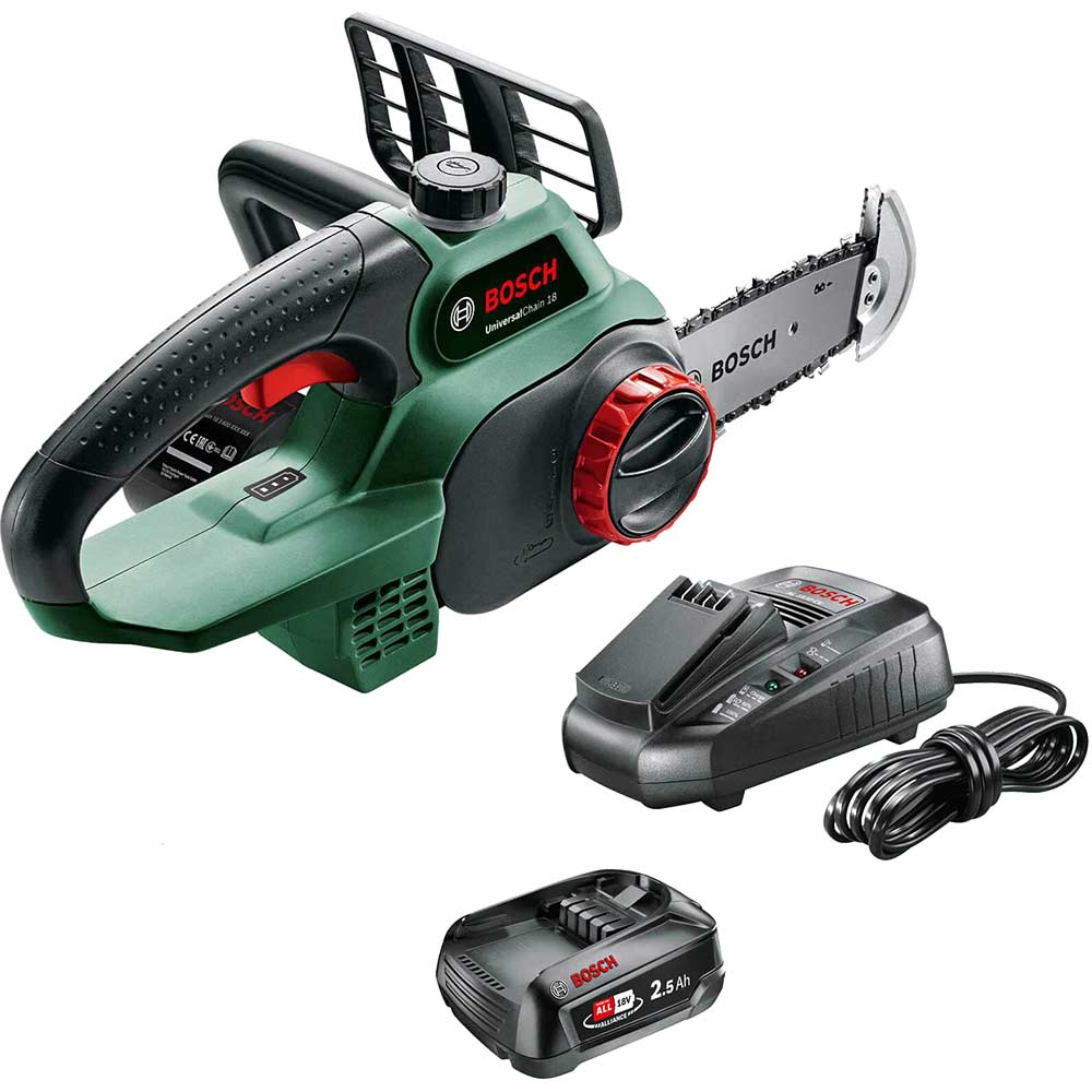 Image of Bosch UNIVERSALCHAIN 18v Cordless Chainsaw 200mm 1 x 2.5ah Li-ion Charger