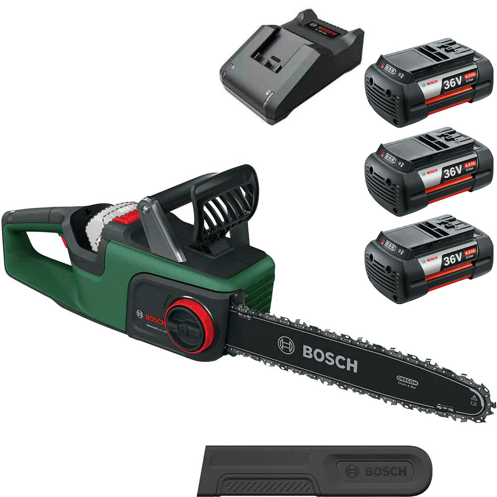 Bosch ADVANCEDCHAIN 36V-35-40 36v Cordless Chainsaw 350mm 3 x 4ah Li-ion Battery Charger