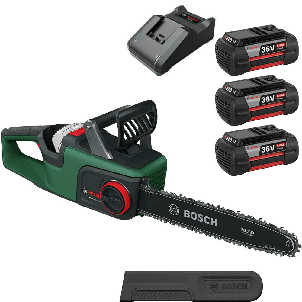 Bosch ADVANCEDCHAIN 36V-35-40 36v Cordless Chainsaw 350mm 3 x 6ah Li-ion Battery Charger
