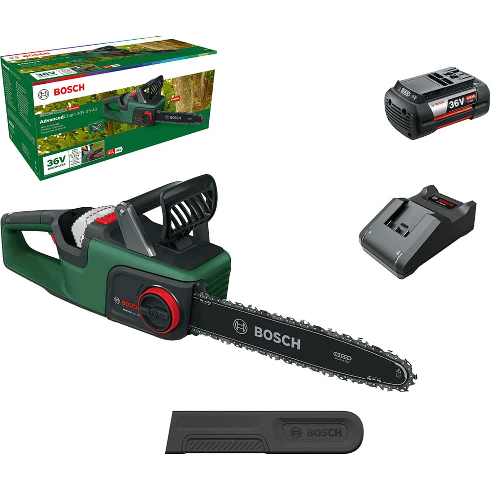 Bosch ADVANCEDCHAIN 36V-35 36v Cordless Chainsaw 350mm 1 x 4ah Li-ion Battery Charger