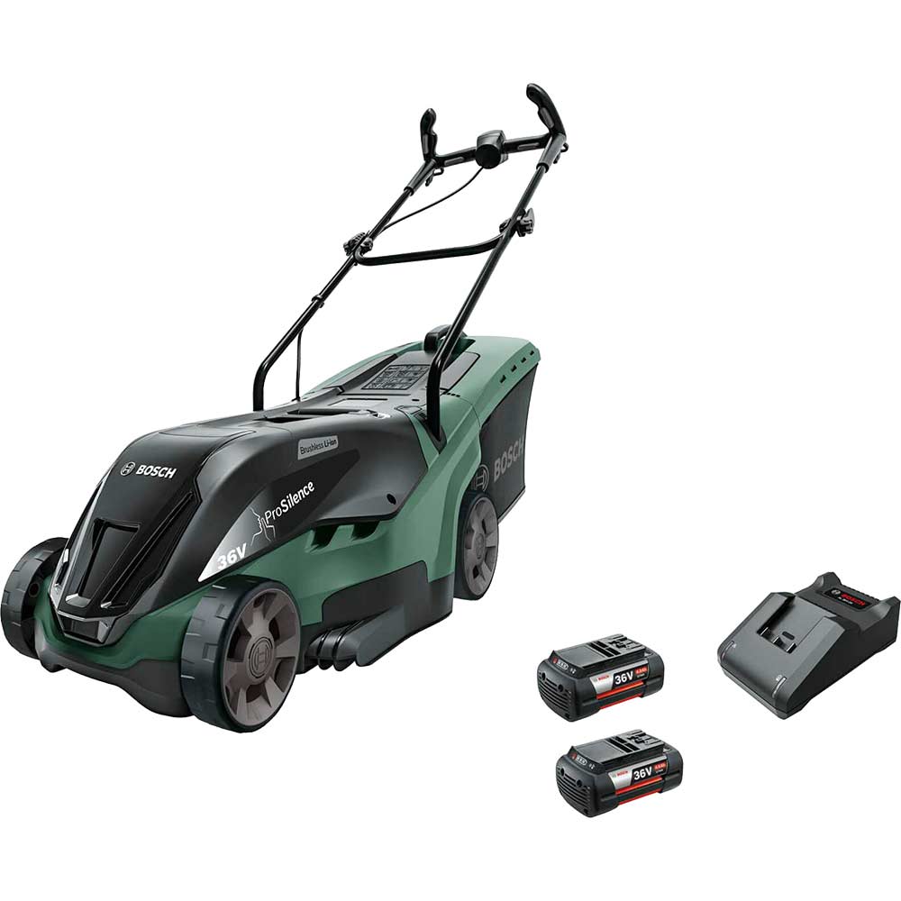 Image of Bosch UNIVERSALROTAK 36-550 36v Cordless Rotary Lawnmower 380mm 2 x 4ah Li-ion Charger