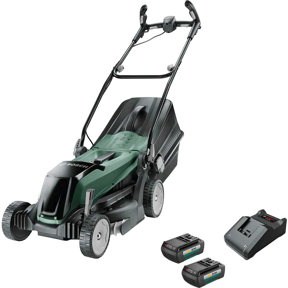 Bosch EASYROTAK 36-550 36v Cordless Rotary Lawnmower 370mm 2 x 2ah Li-ion Battery Charger