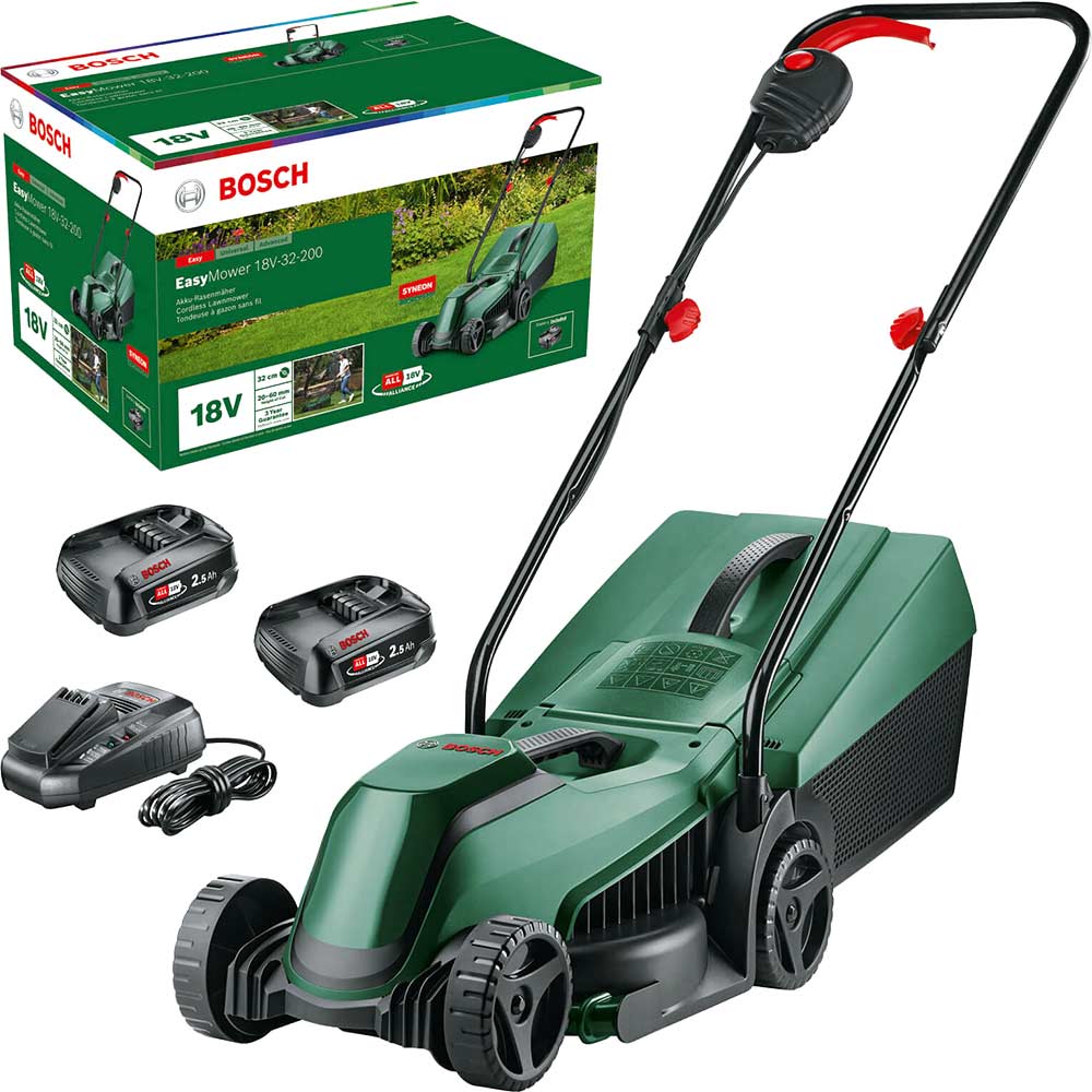 Bosch EASYMOWER 18V-32 P4A 18v Cordless Rotary Lawnmower 320mm 2 x 2.5ah Li-ion Charger