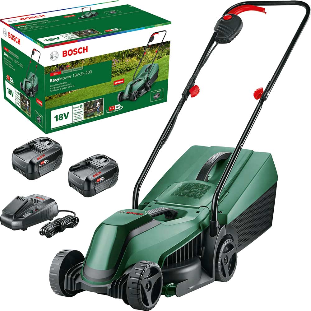 Image of Bosch EASYMOWER 18V-32-200 18v Cordless Rotary Lawnmower 320mm 2 x 4ah Li-ion Charger