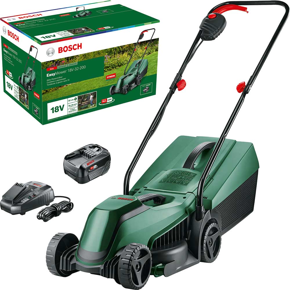 Photos - Lawn Mower Bosch EASYMOWER 18V-32 P4A 18v Cordless Rotary Lawnmower 320mm 1 x 4ah Li-ion Battery Charger EASYMOWER 18V-32-200 