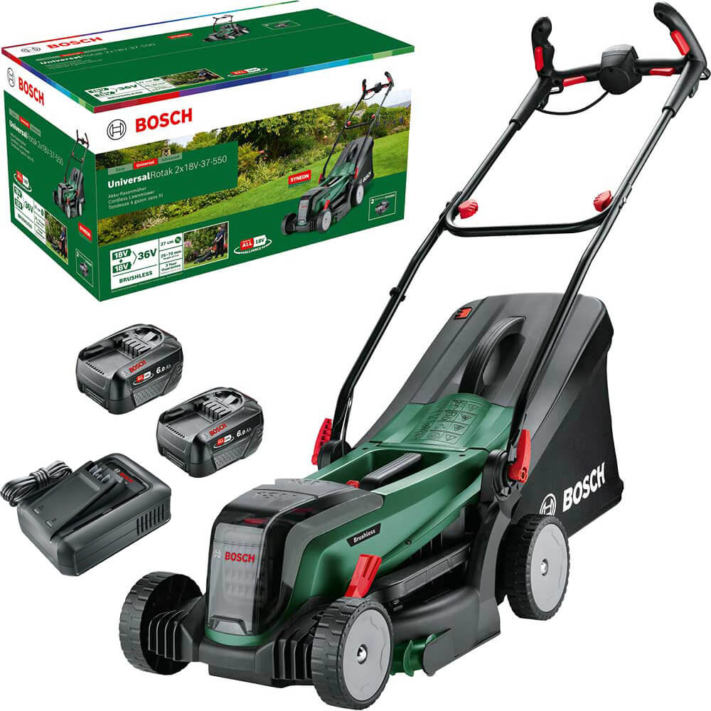Bosch UNIVERSALROTAK 2X18V-37-550 P4A 36v Cordless Rotary Lawnmower 370mm