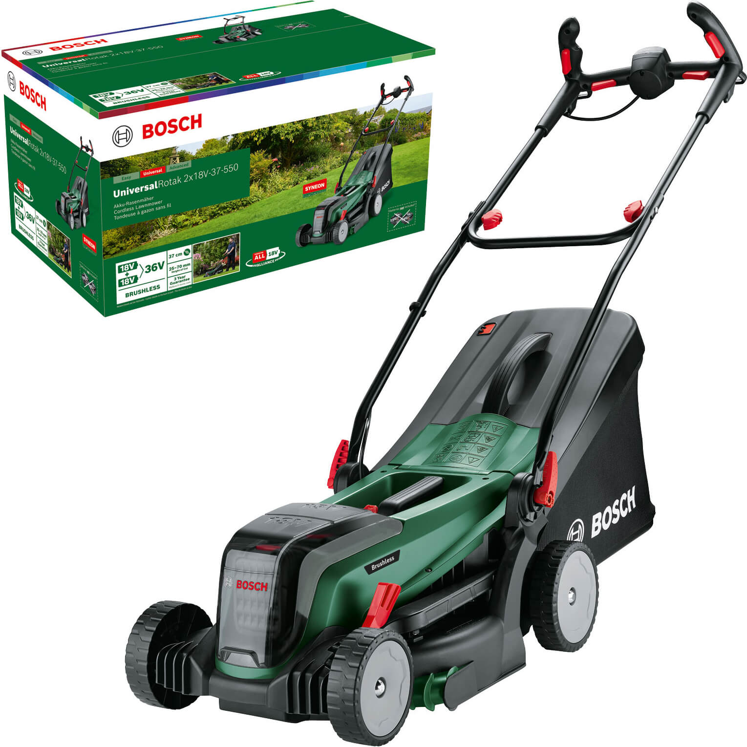 Image of Bosch UNIVERSALROTAK 2X18V-37-550 36v Cordless Rotary Lawnmower 370mm No Batteries No Charger