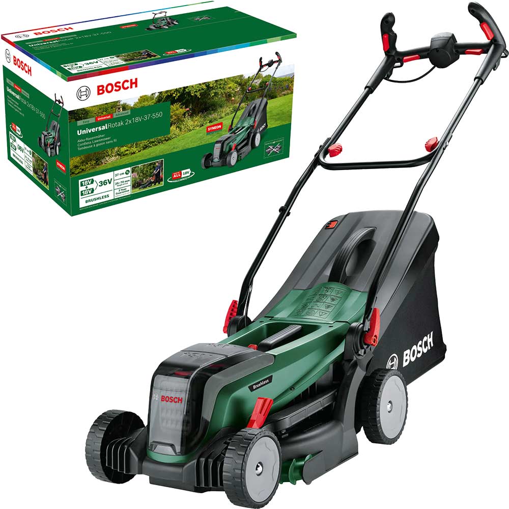 Bosch UNIVERSALROTAK 2X18V-37-550 P4A 36v Cordless Rotary Lawnmower 370mm No Batteries No Battery Charger