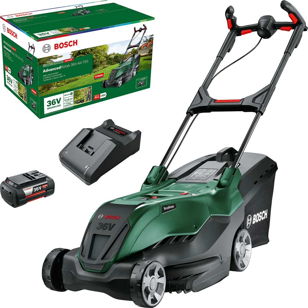 Bosch ADVANCEDROTAK 36V-44-750 36v Cordless Rotary Lawnmower 440mm 1 x 6ah Li-ion Battery Charger
