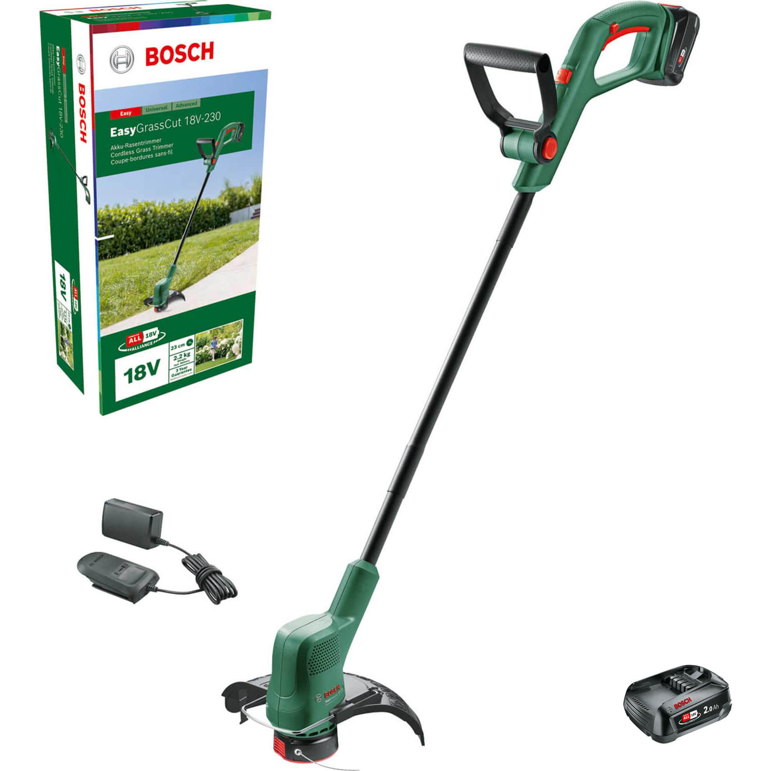 Bosch EASYGRASSCUT 18V-230 P4A 18v Cordless Grass Trimmer and Edger 230mm 2 x 2ah Li-ion Charger