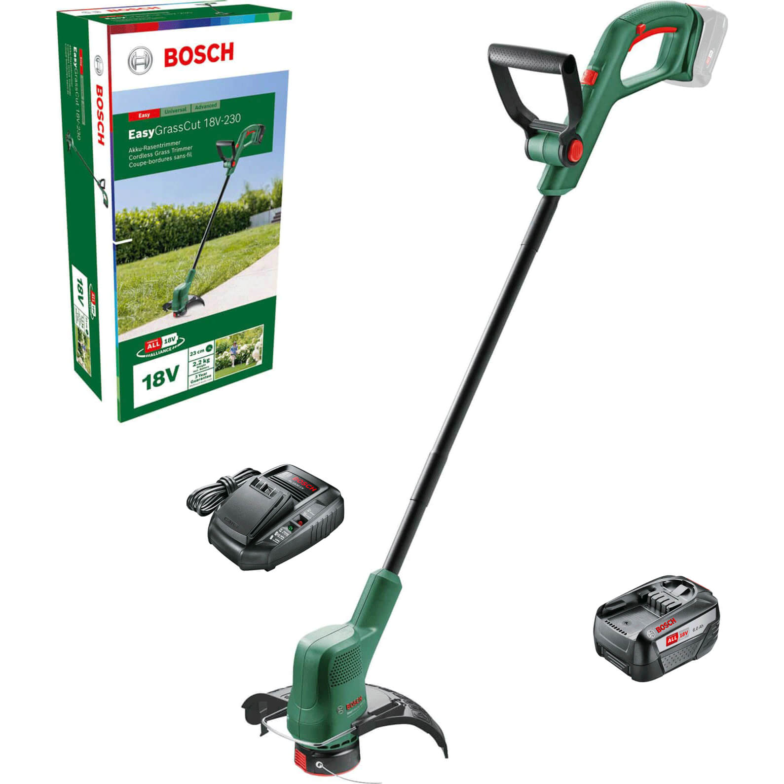 Image of Bosch EASYGRASSCUT 18V-230 18v Cordless Grass Trimmer and Edger 230mm 1 x 6ah Li-ion Charger