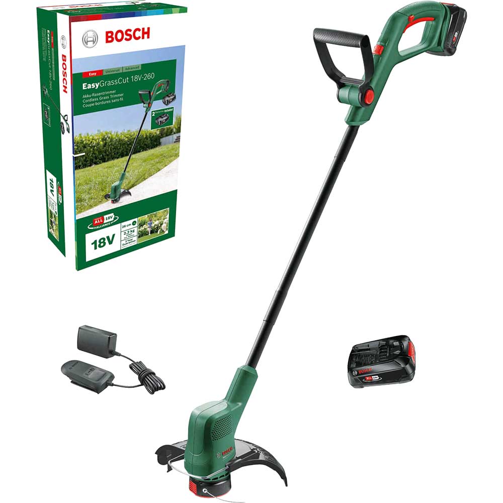 Bosch EASYGRASSCUT 18V-26 P4A 18v Cordless Grass Trimmer and Edger 260mm 2 x 2.5ah Li-ion Battery Charger