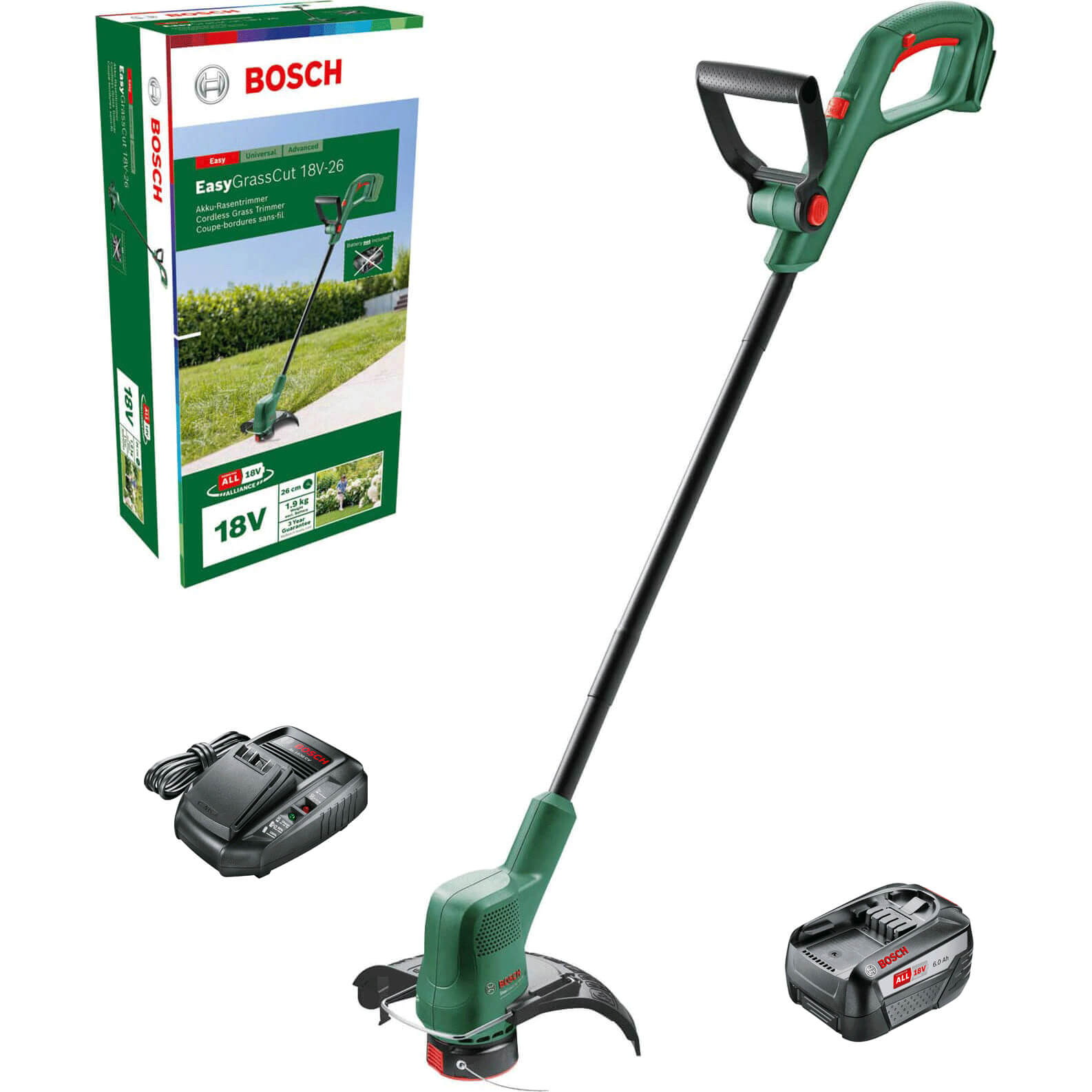 Image of Bosch EASYGRASSCUT 18V-26 18v Cordless Grass Trimmer and Edger 260mm 1 x 6ah Li-ion Charger