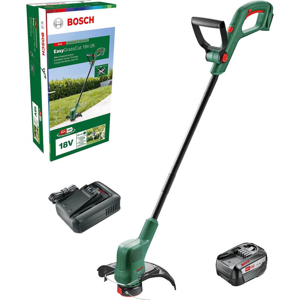 Bosch EASYGRASSCUT 18V-26 P4A 18v Cordless Grass Trimmer and Edger 260mm 1 x 6ah Li-ion Battery Charger