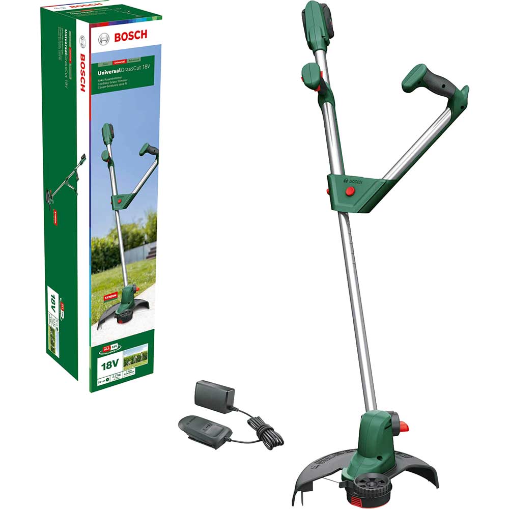 Bosch UNIVERSALGRASSCUT 18V-260 P4A 18v Cordless Grass Trimmer Edger 260mm 1 x 2ah Li-ion Battery Charger