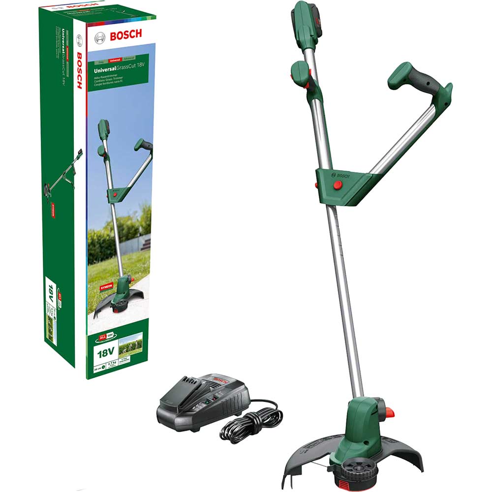 Bosch UNIVERSALGRASSCUT 18V-26 P4A 18v Cordless Grass Trimmer Edger 260mm 1 x 4ah Li-ion Battery Charger