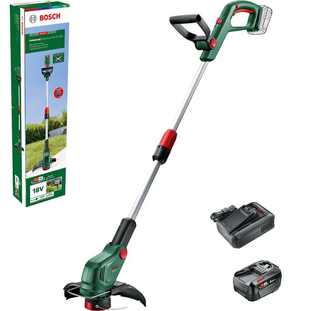 Bosch UNIVERSALGRASSCUT 18V-23-450 P4A 18v Cordless Grass Trimmer 230mm 1 x 4ah Li-ion Battery Charger