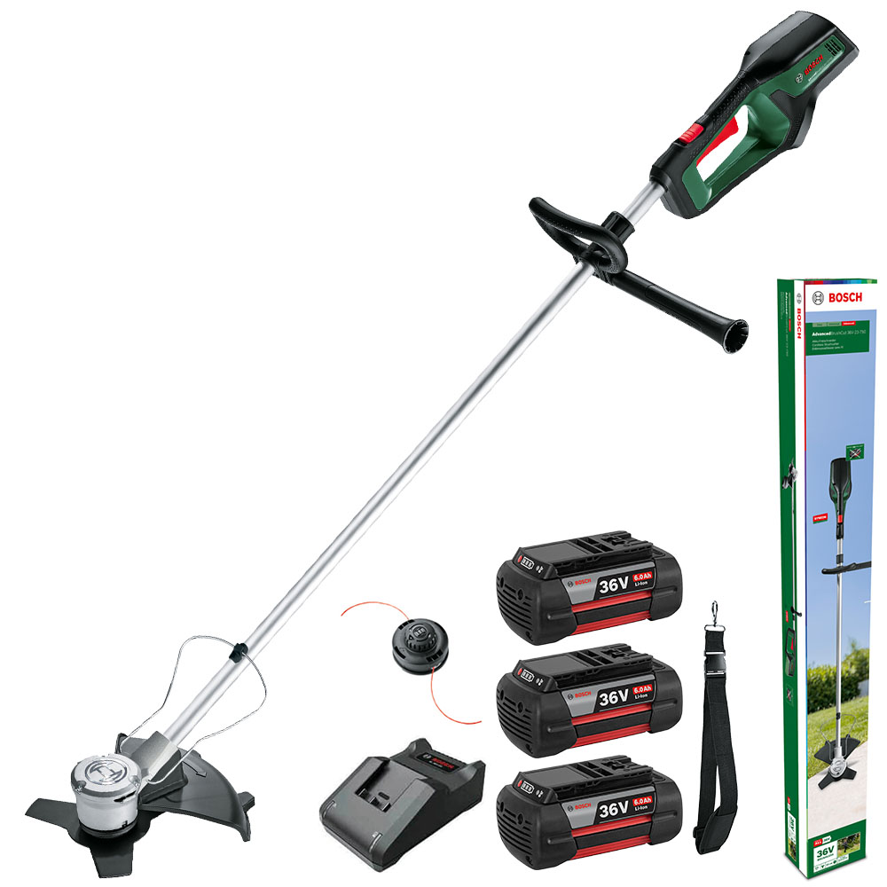 Bosch ADVANCEDBRUSHCUT 36V-23-750 36v Cordless Brush Cutter 230mm 3 x 6ah Li-ion Battery Charger