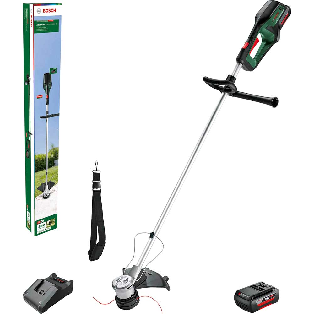 Bosch ADVANCEDGRASSCUT 36V-33 36v Cordless Brushless Grass Trimmer 330mm 2 x 2ah Li-ion Battery Charger
