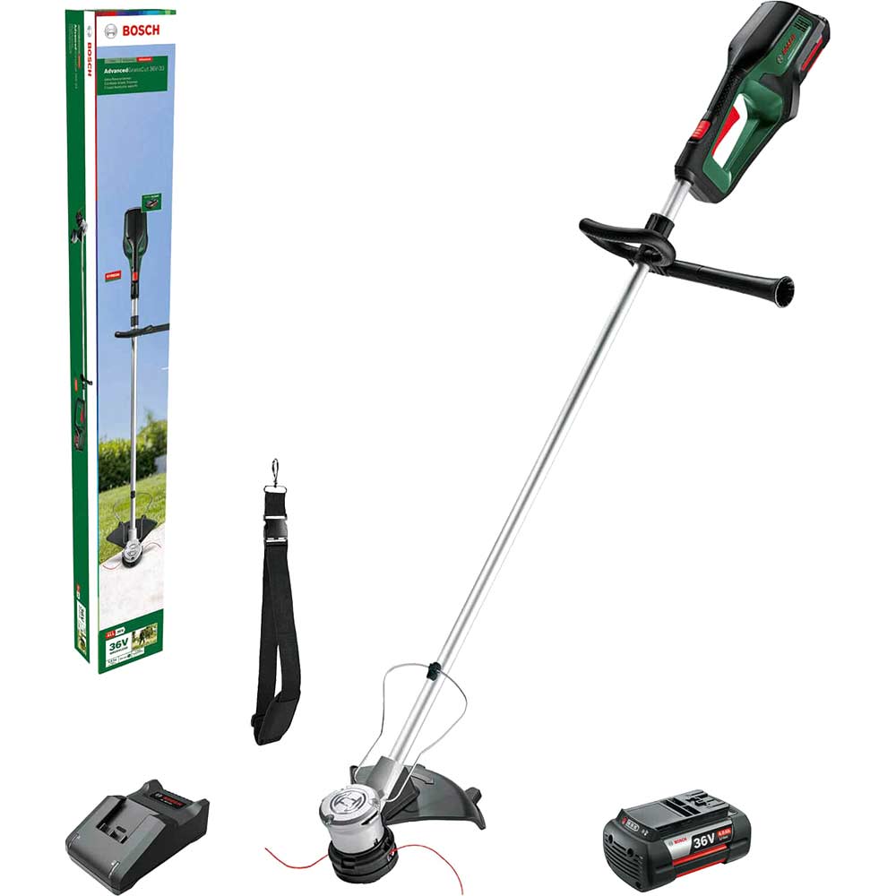 Bosch ADVANCEDGRASSCUT 36V-33 36v Cordless Brushless Grass Trimmer 330mm 2 x 4ah Li-ion Charger