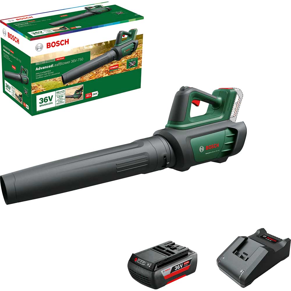 Bosch ADVANCEDLEAFBLOWER 36V-750 Brushless Garden Leaf Blower 1 x 2ah Li-ion Battery Charger