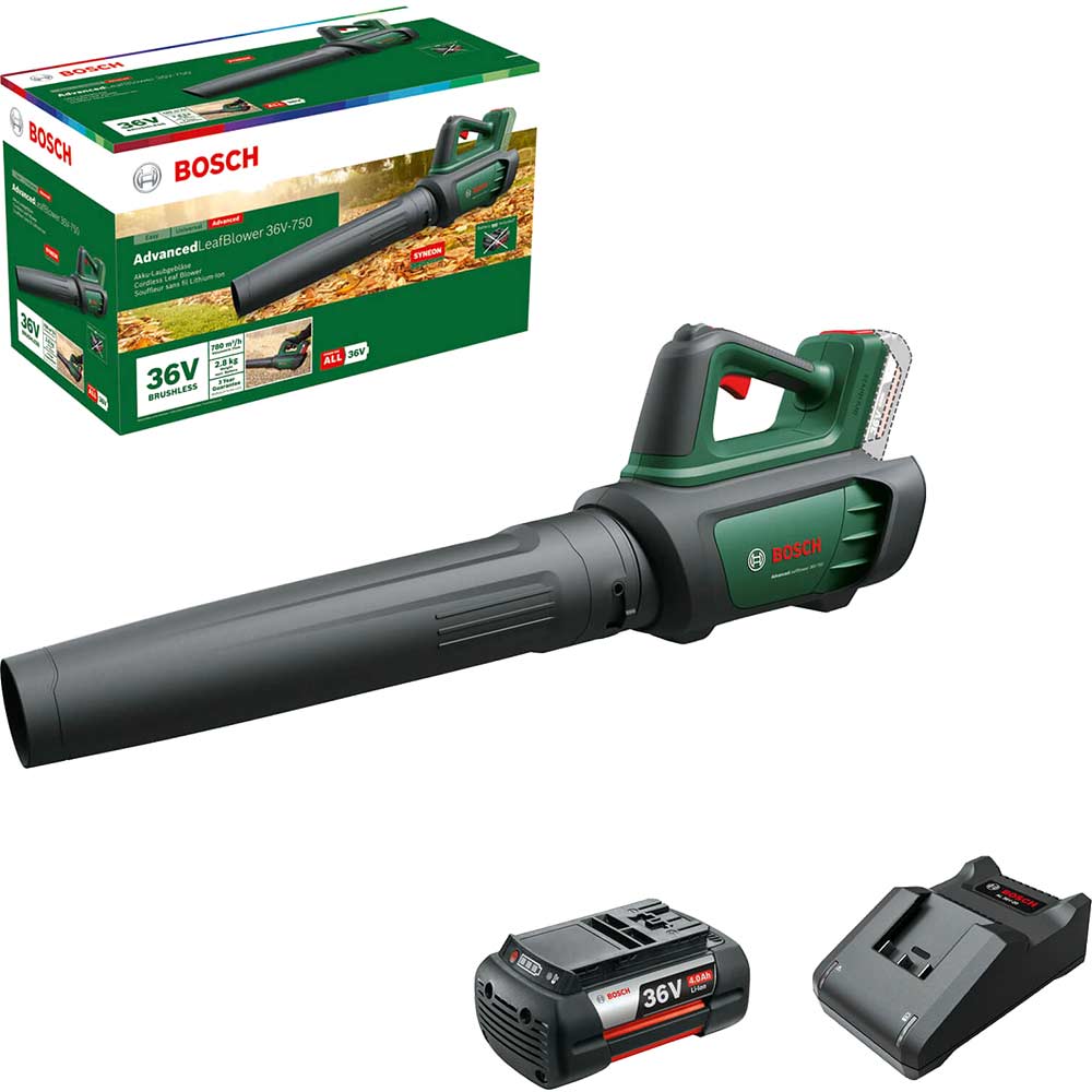 Image of Bosch ADVANCEDLEAFBLOWER 36V-750 Brushless Garden Leaf Blower 1 x 4ah Li-ion Charger