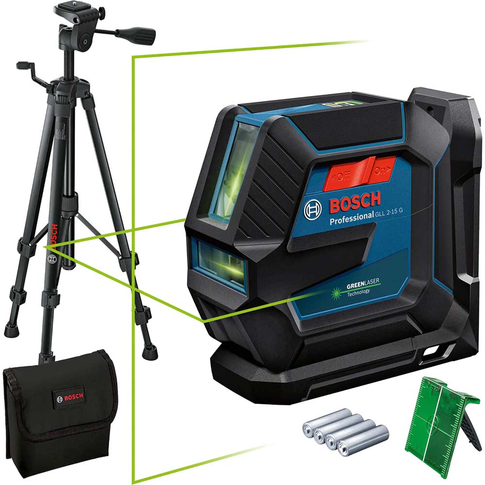 Image of Bosch GLL 2-15 G Green Beam Line Laser Level And Tripod Set