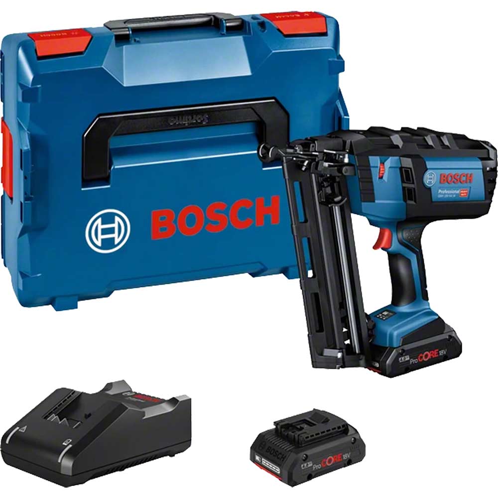 Bosch GNH 18V-64 M 18v Cordless 16g 2nd Fix Finish Nail Gun 2 x 4ah Li-ion ProCore Battery Charger Case