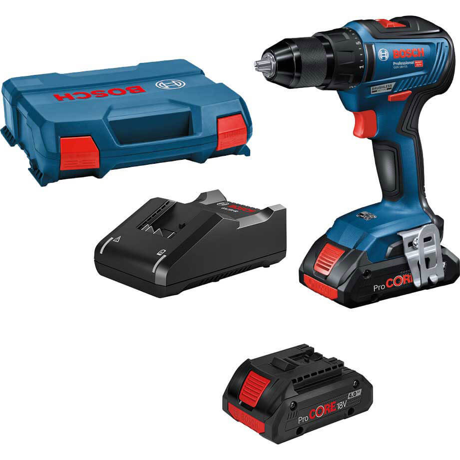 Image of Bosch GSB 18V-55 18v Cordless Brushless Combi Drill 2 x 4ah Li-ion ProCore Charger Case