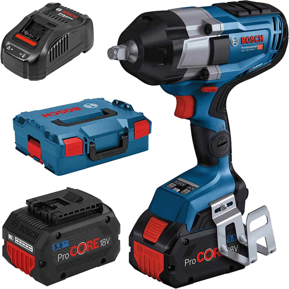 Bosch GDS 18V-1000 C BITURBO 18v Cordless Brushless 1/2" Impact Wrench 2 x 5.5ah Li-ion ProCore Battery Charger Case