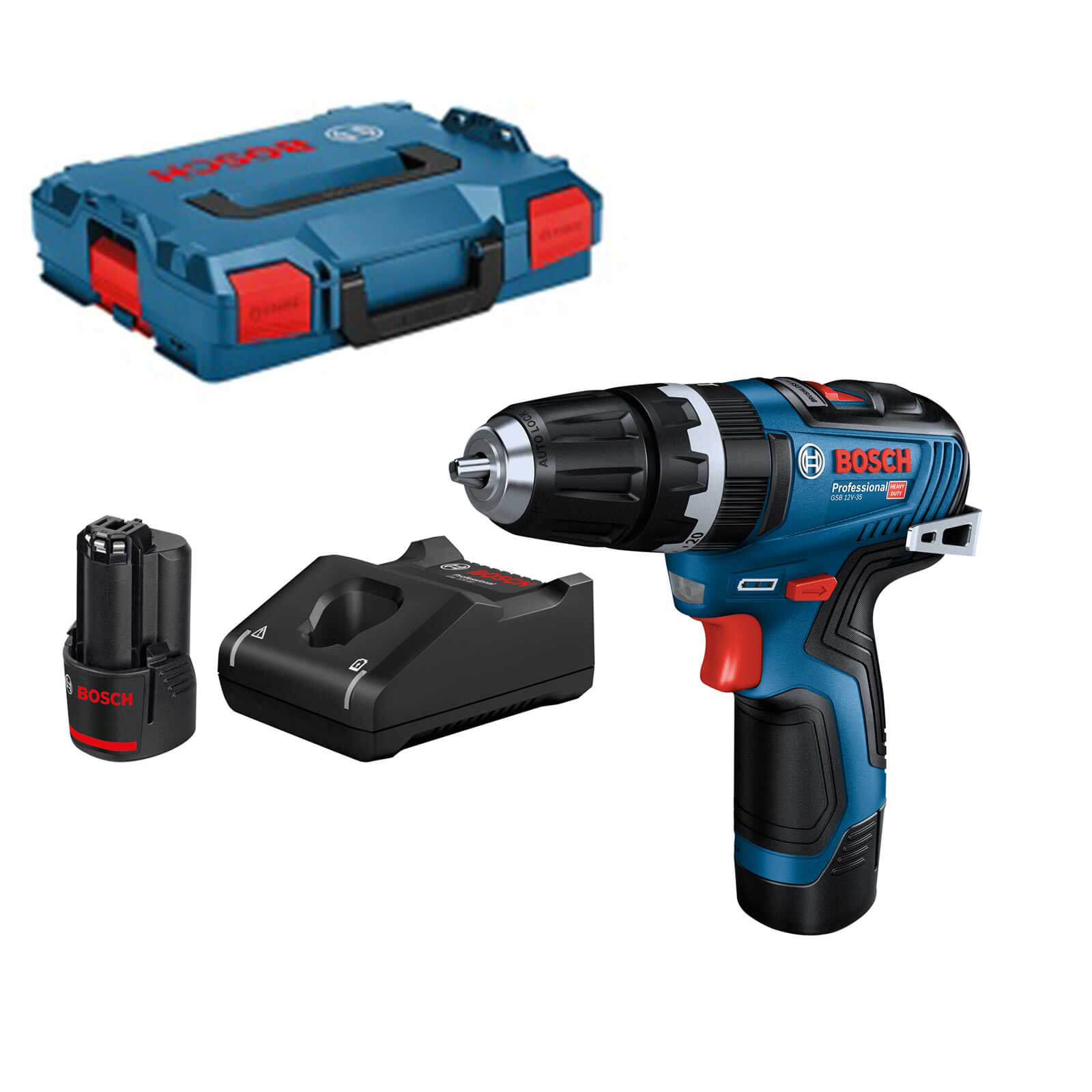 Image of Bosch GSB 12V-35 12v Cordless Brushless Combi Drill 2 x 3ah Li-ion Charger Case