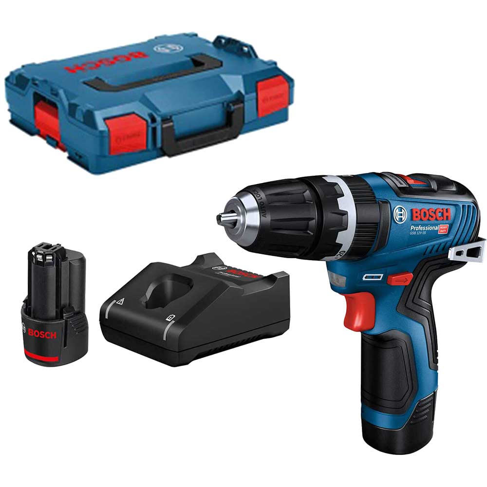 Bosch GSB 12V-35 12v Cordless Brushless Combi Drill 2 x 3ah Li-ion Battery Charger Case
