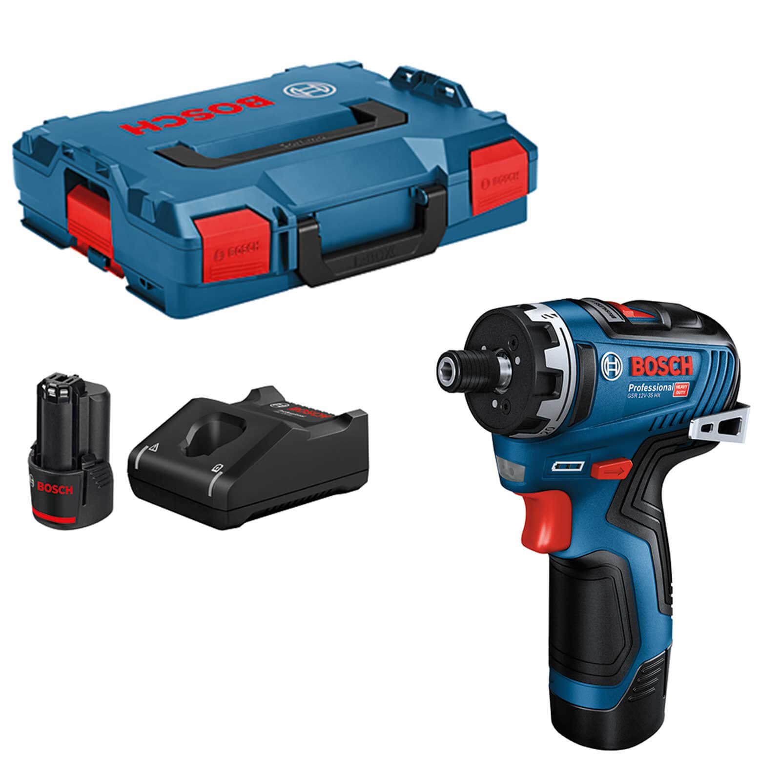 Image of Bosch GSR 12V-35 HX 12v Cordless Brushless Hex Drill Driver 2 x 3ah Li-ion Charger Case