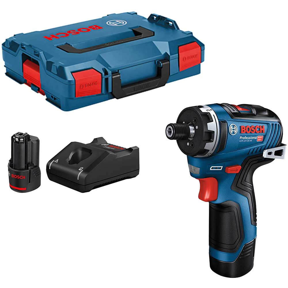 Image of Bosch GSR 12V-35 HX 12v Cordless Brushless Hex Drill Driver 2 x 3ah Li-ion Charger Case