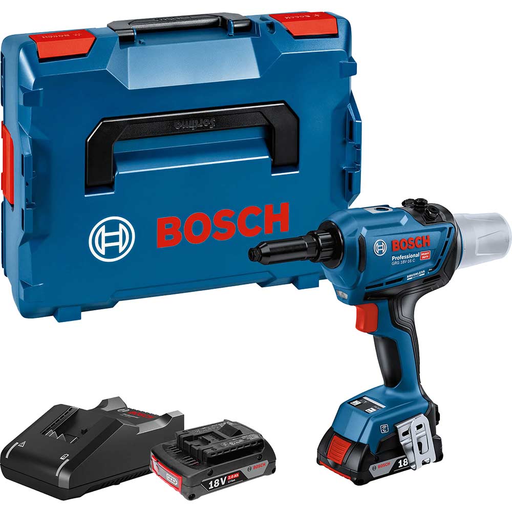 Bosch GRG 18V-16 C 18v Cordless Brushless Pop Rivet Gun 2 x 2ah Li-ion Battery Charger Case