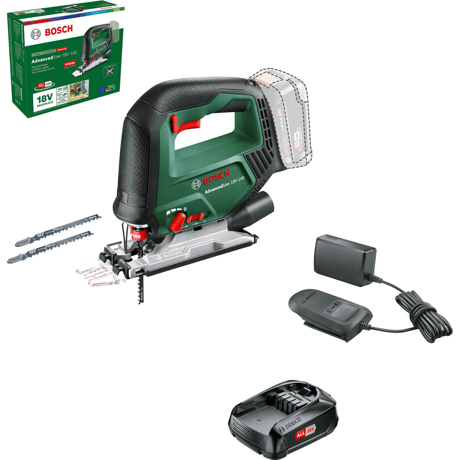 Bosch ADVANCEDSAW 18V-140 P4A 18v Cordless Jigsaw 1 x 1.5ah Li-ion Charger No Case