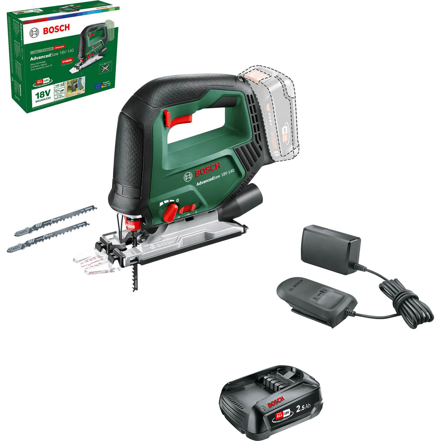 Bosch ADVANCEDSAW 18V-140 P4A 18v Cordless Jigsaw 1 x 2.5ah Li-ion Charger No Case