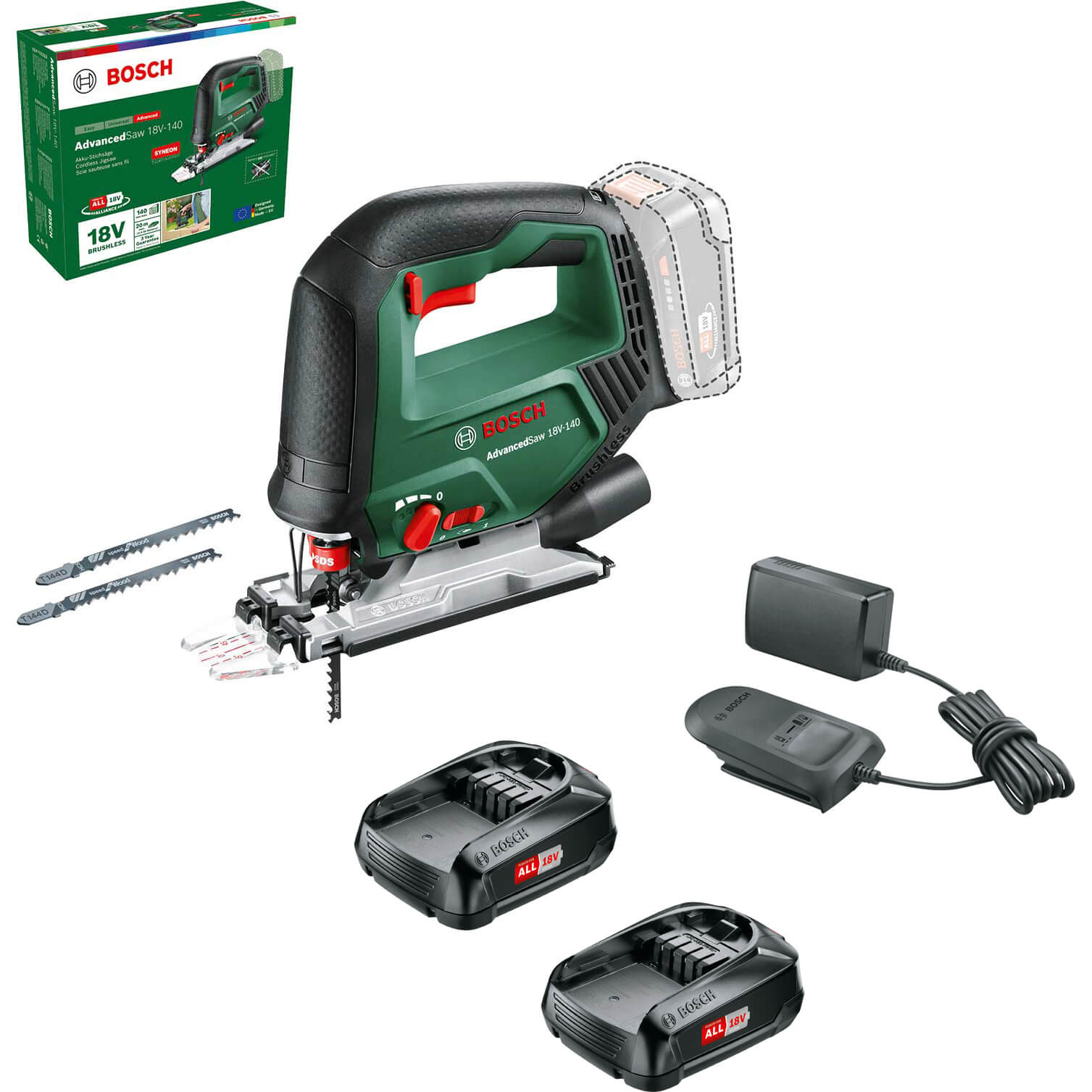 Bosch ADVANCEDSAW 18V-140 P4A 18v Cordless Jigsaw 2 x 1.5ah Li-ion Charger No Case