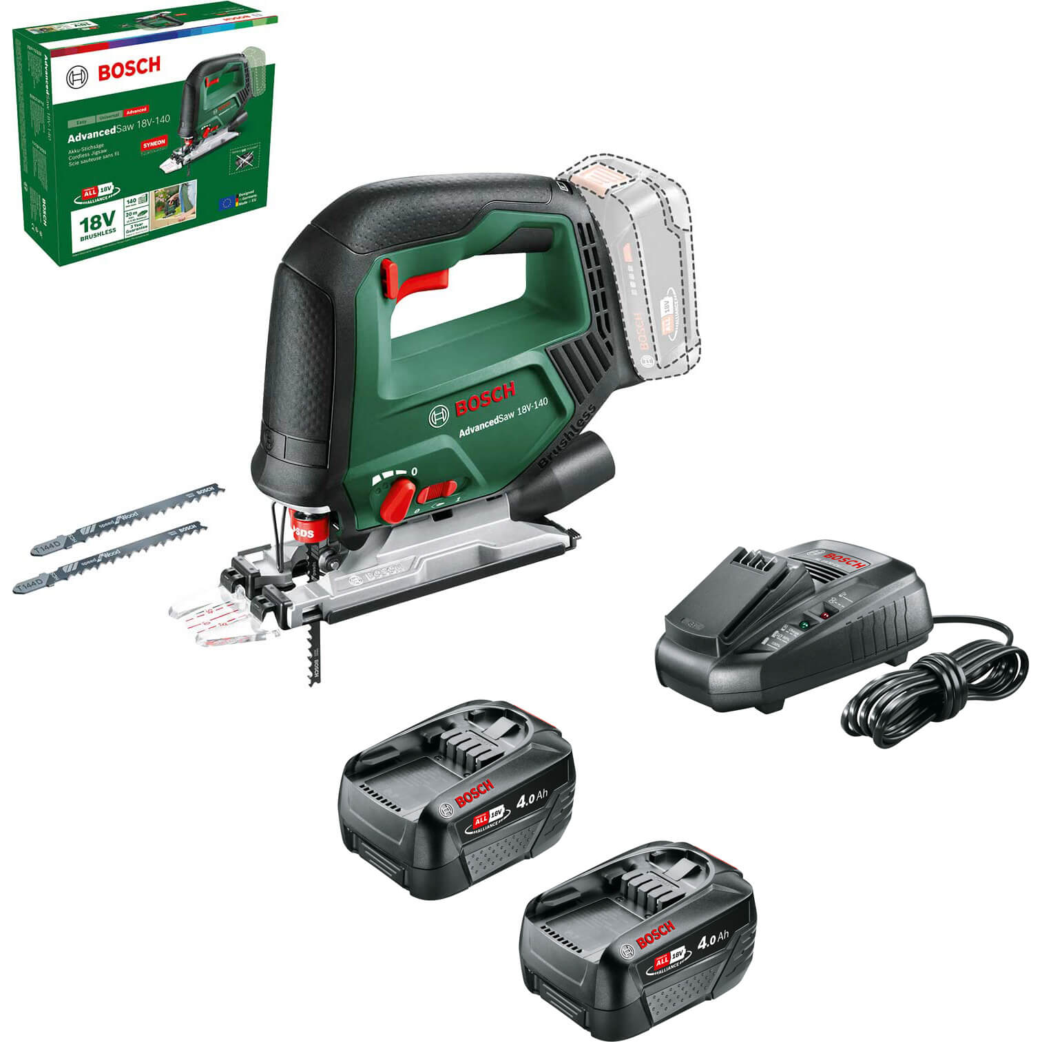 Bosch ADVANCEDSAW 18V-140 P4A 18v Cordless Jigsaw 2 x 4ah Li-ion Charger No Case
