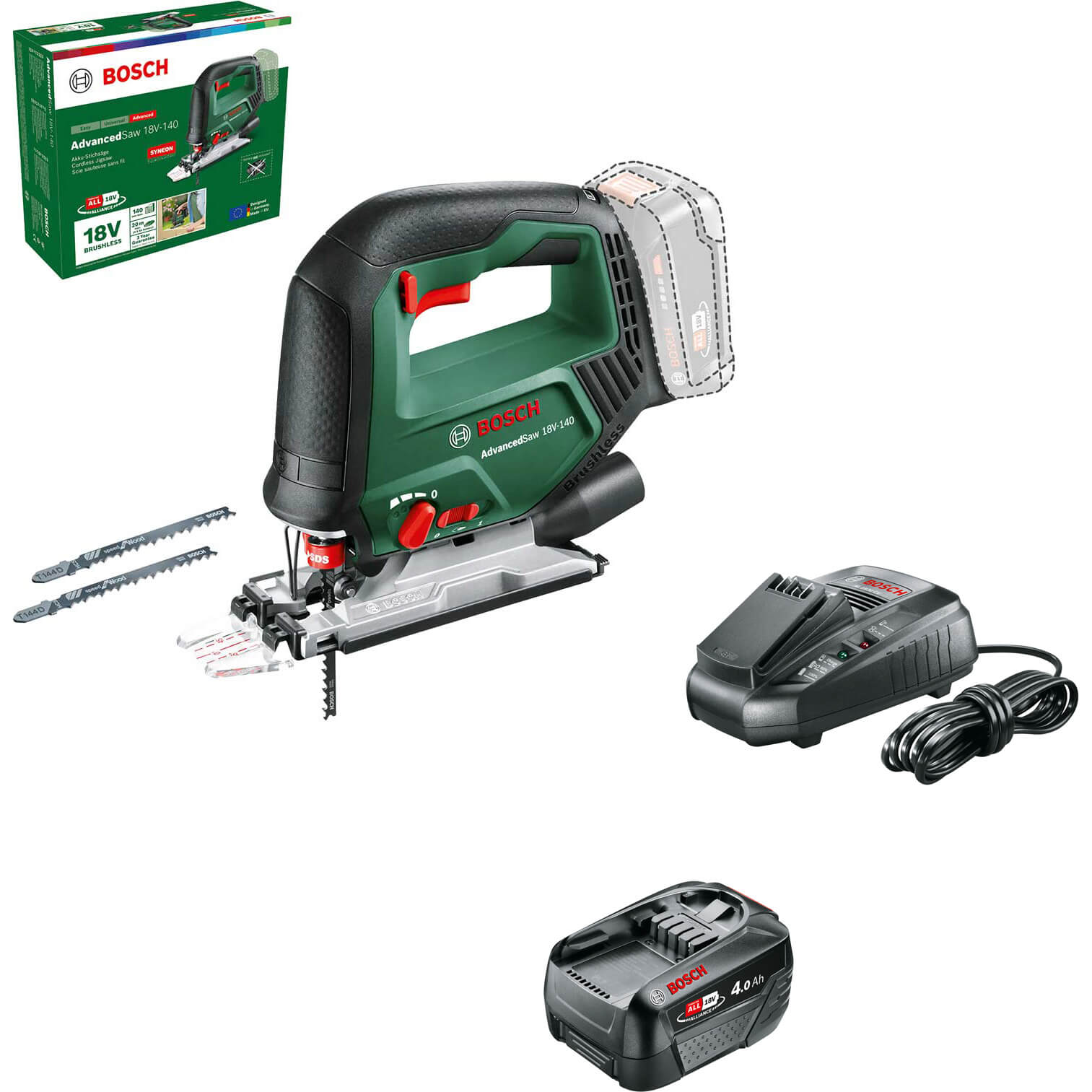 Bosch ADVANCEDSAW 18V-140 P4A 18v Cordless Jigsaw 1 x 4ah Li-ion Charger No Case